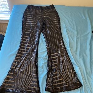 boutique black sparkly bell bottom pants